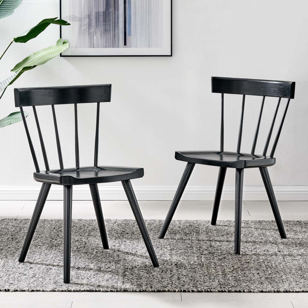 Side Dining Chair, Set of 2, Black, Wood, Modern, Cafe Bistro Hospitality