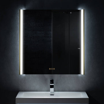 LED Antifog Bathroom Mirror, Dimmer, Adjustable Color, Brush Gold, 36x32