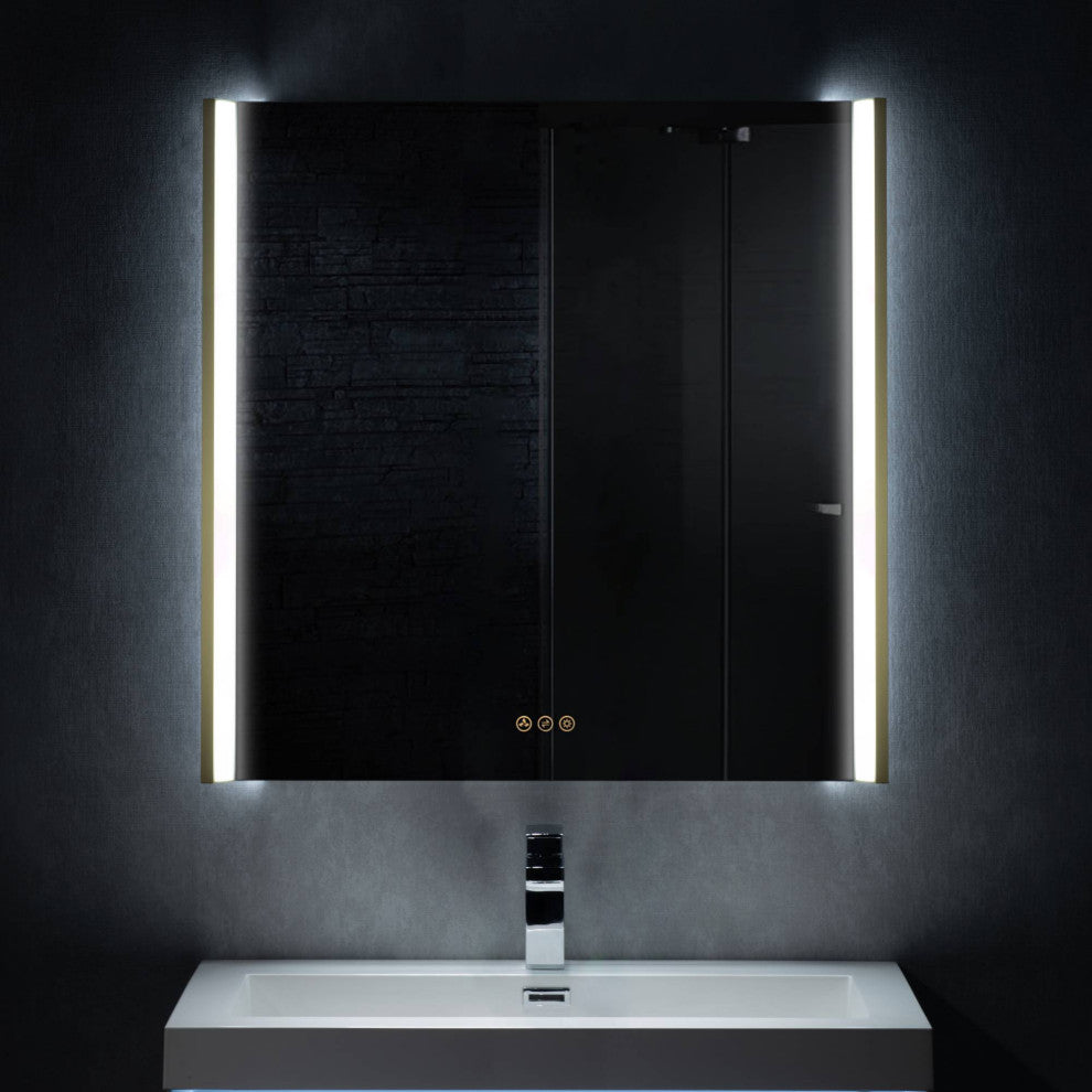 LED Antifog Bathroom Mirror, Dimmer, Adjustable Color, Brush Gold, 36x32