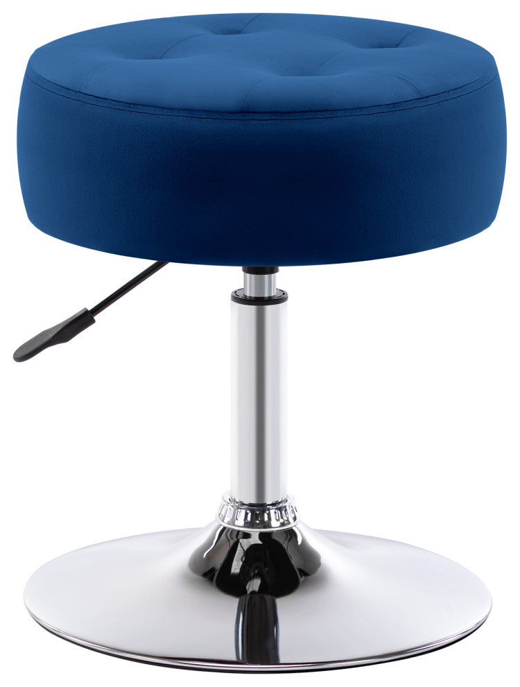 Round Swivel Velvet Vanity Stool, Dark Blue, Standard
