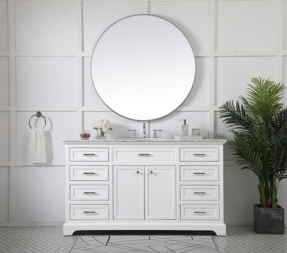 Amber Single Bathroom Vanity, Blue, White, 60"
