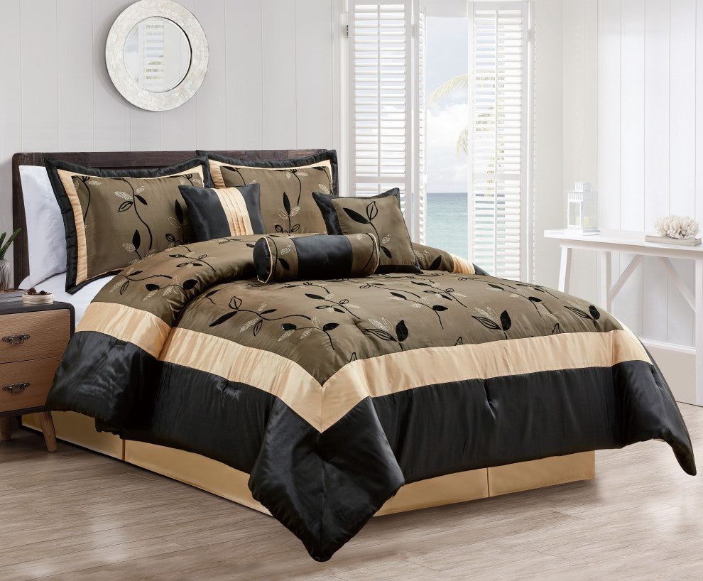 Passion 7 Piece Comforter Set, Leaves, Bronze, King