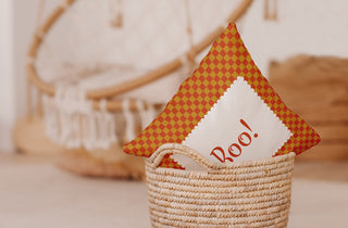 Halloween Boo Checks Accent Pillow With Removable Insert, Rust, 18"x18"