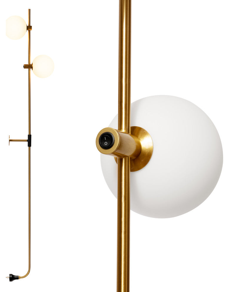Brightech Equinox Wall Mounted Minimalist LED Sconce Glass Globe Shades, Gold