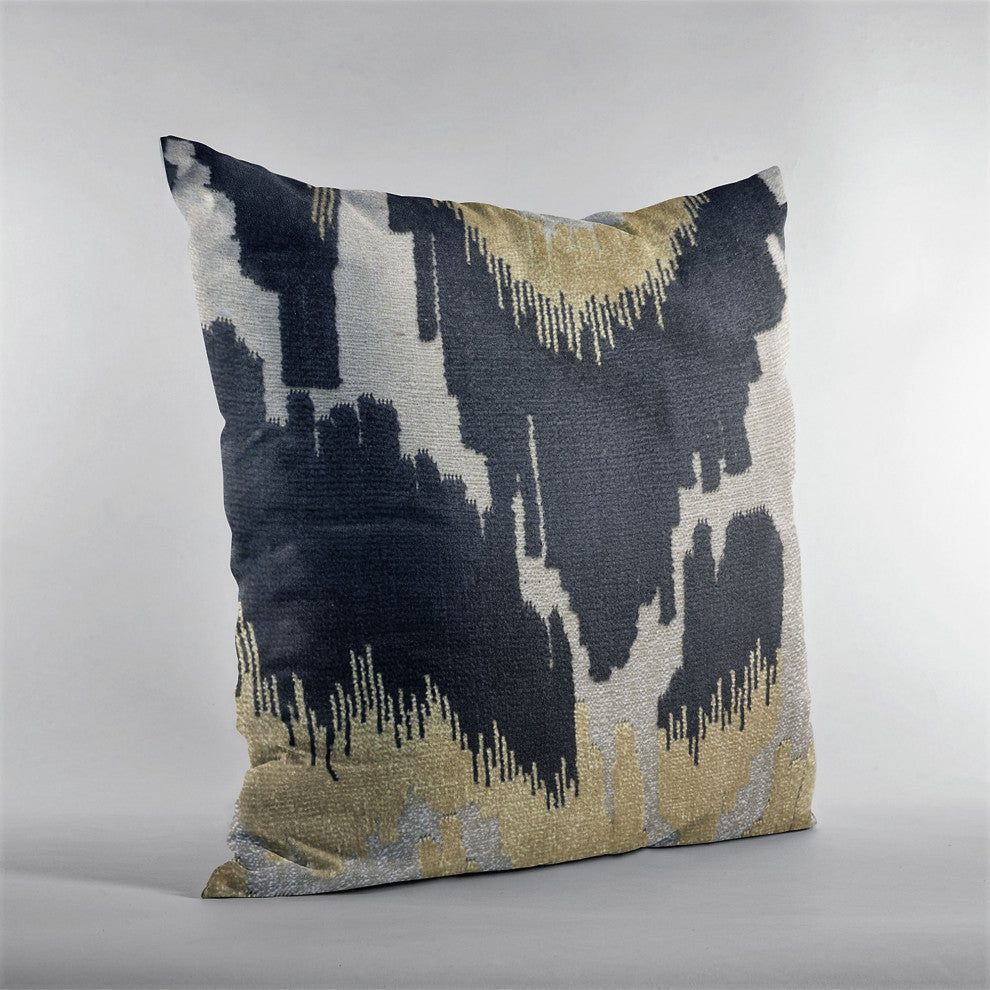 Plutus Velvet Glamour Black, Gold, Cream Handmade Luxury Pillow, 20"x20"