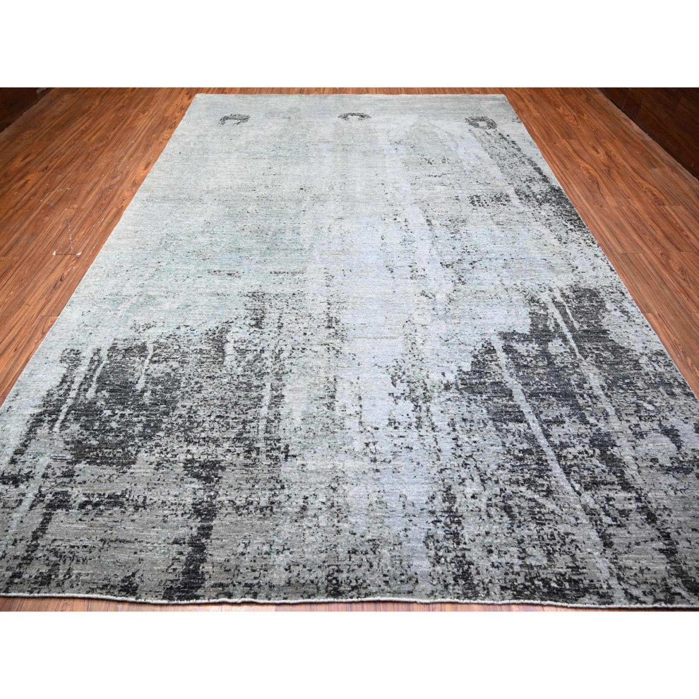 Cloud gray Modern Galaxy Design Pure Wool Hand Knotted Oriental Rug 8'10"x12'9"