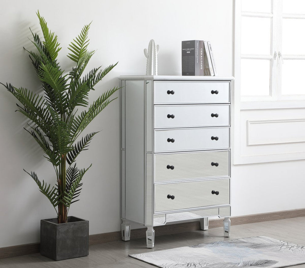 Elegant MF6-1026AW 33"Mirrored 5 Drawer Chest, Antique White