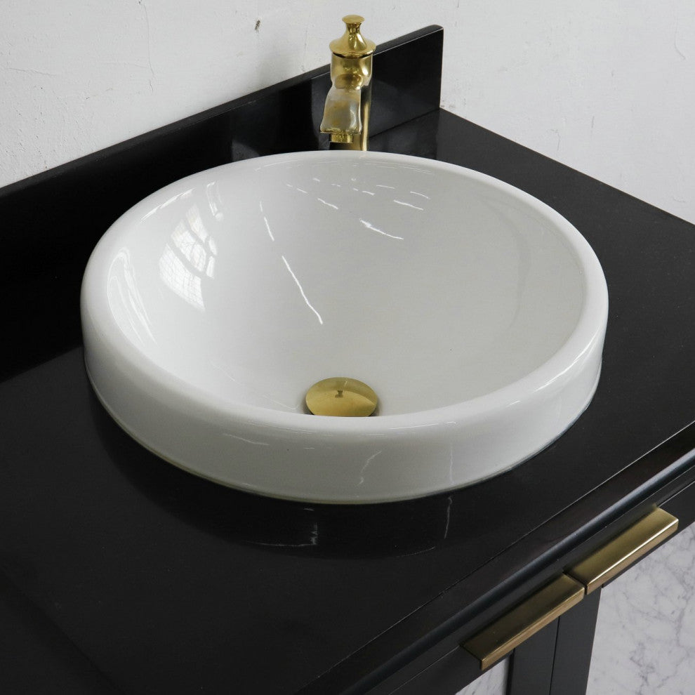 31" Single Sink Vanity, Dark Gray Finish With Black Galaxy Granite