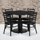36" Square Walnut Laminate Table Set With 4 Black Trapezoidal Back Chairs
