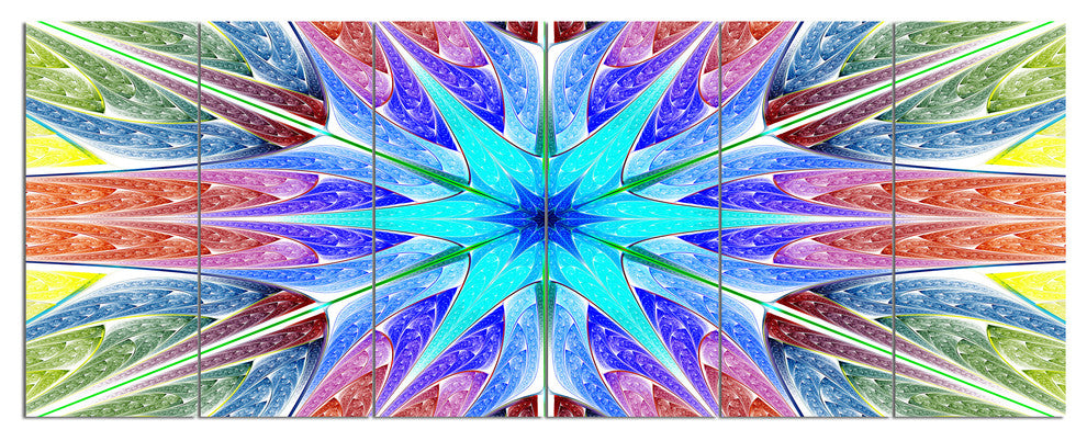 Multi Color Pink Fractal Stained Glass, Abstract Canvas Print, 70"x28", 6 Panels