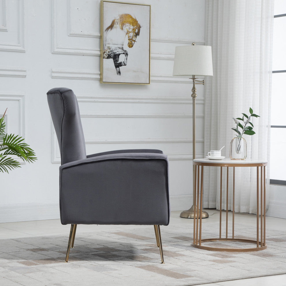 Cela Navy Blue Velvet Upholstered Wingback Chair With Gold legs