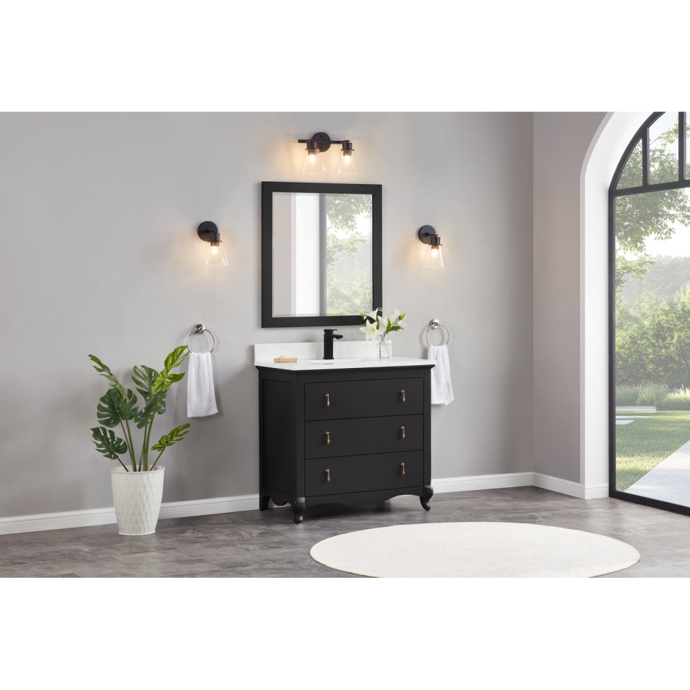 Legion Furniture WS2512 Series Bathroom Sink Vanity, Tricorn Black, 36", Artificial Stone Top, Single Sink