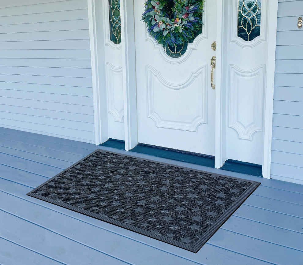 A1HC Rubber Pin Welcome Door Mats 24"x36" for Outdoor Entrance, Barn Stars Black