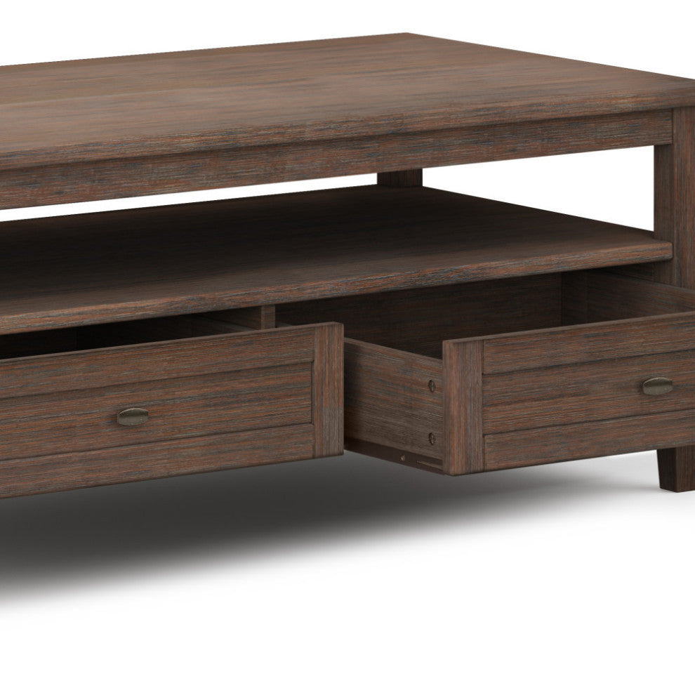 Warm Shaker SOLID WOOD Coffee Table, Farmhouse Brown