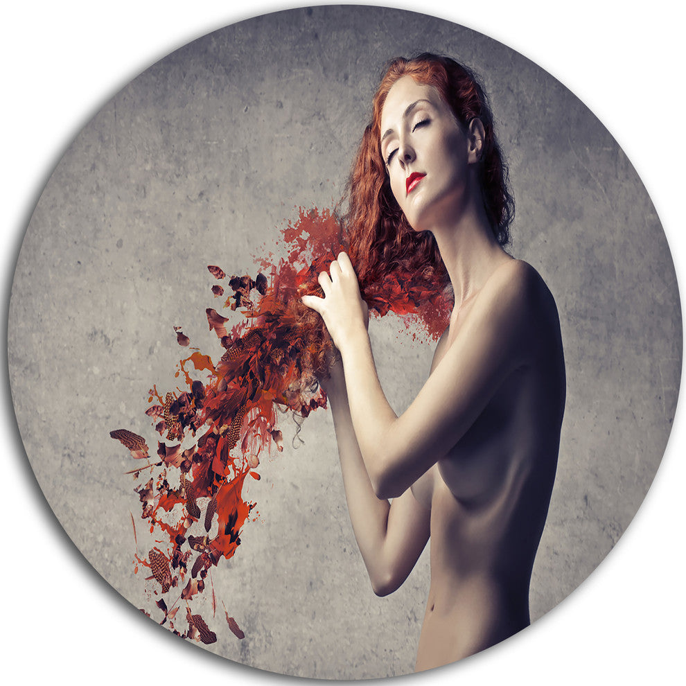 From Red Hair To Leaves, Contemporary Round Metal Wall Art, 11"