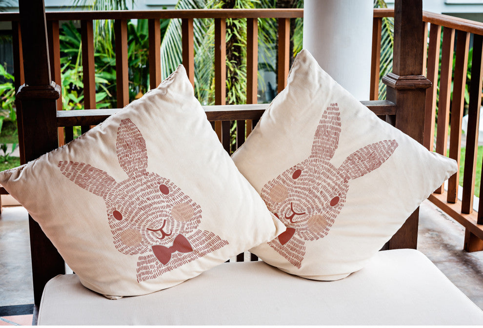 Monochrome Bunny Easter Indoor/Outdoor Throw Pillow, Ligonberry Red, 16x16"