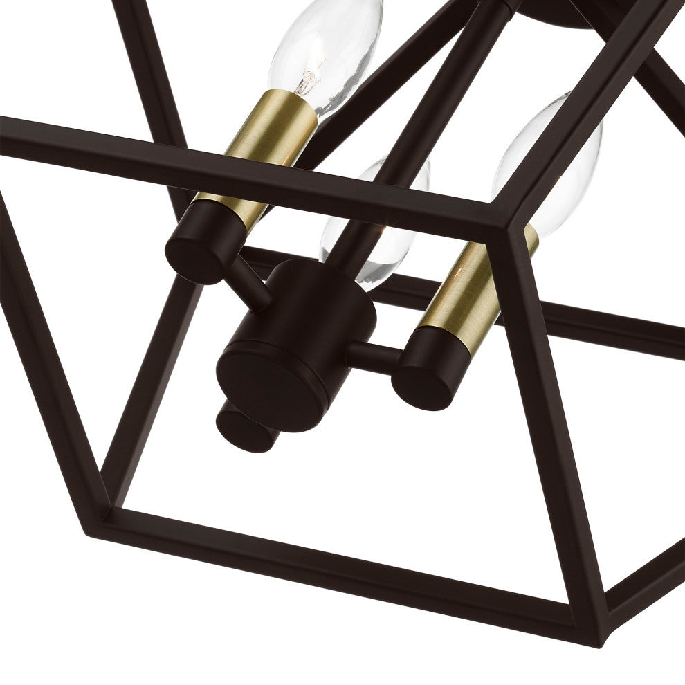 Devone 3 Light Bronze With Antique Brass Accents Square Semi-Flush