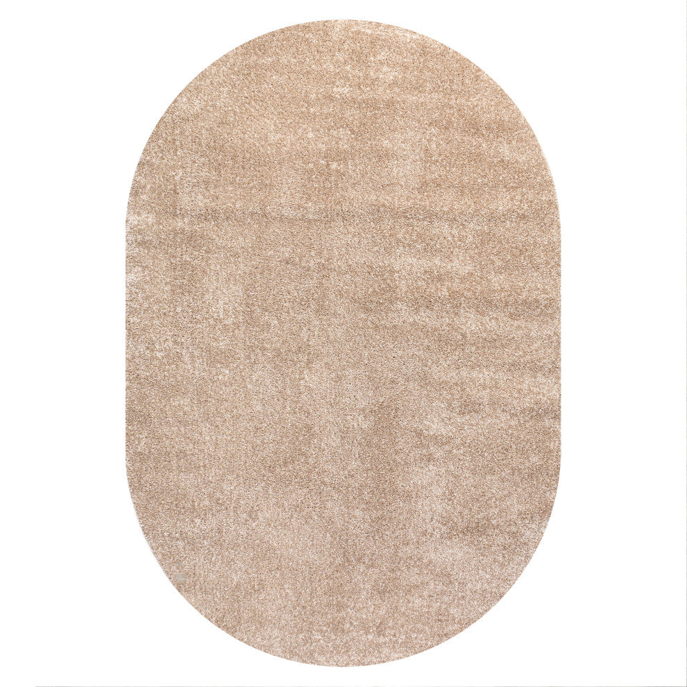 Haze Solid Low-Pile Beige 6 ft. x 9 ft. Oval Area Rug