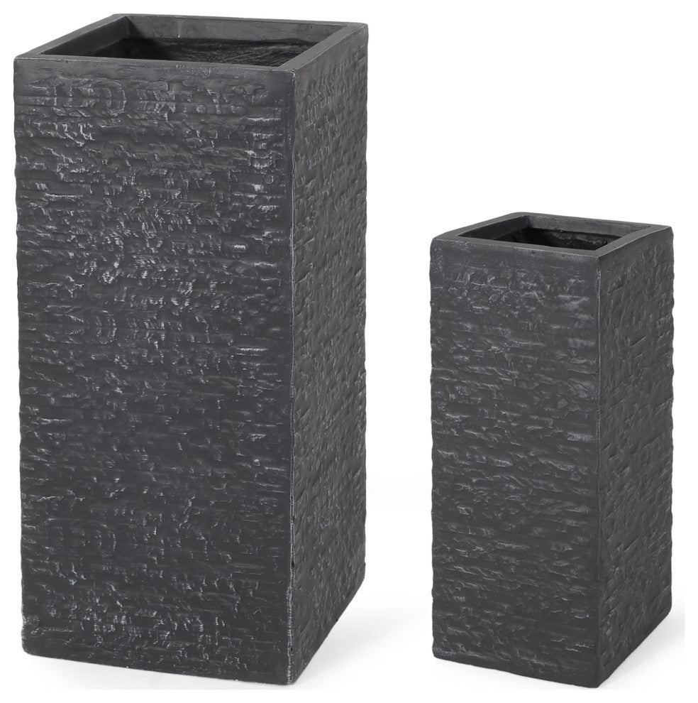 Leiman Outdoor Large and Small Cast Stone Planters, Set of 2
