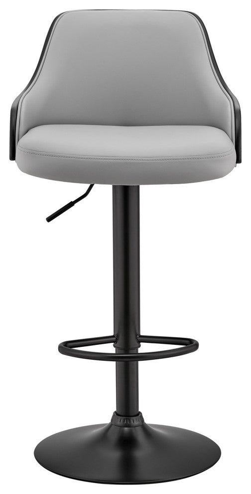 Gray Faux Leather Black Base Adjustable Modern Bar Stool