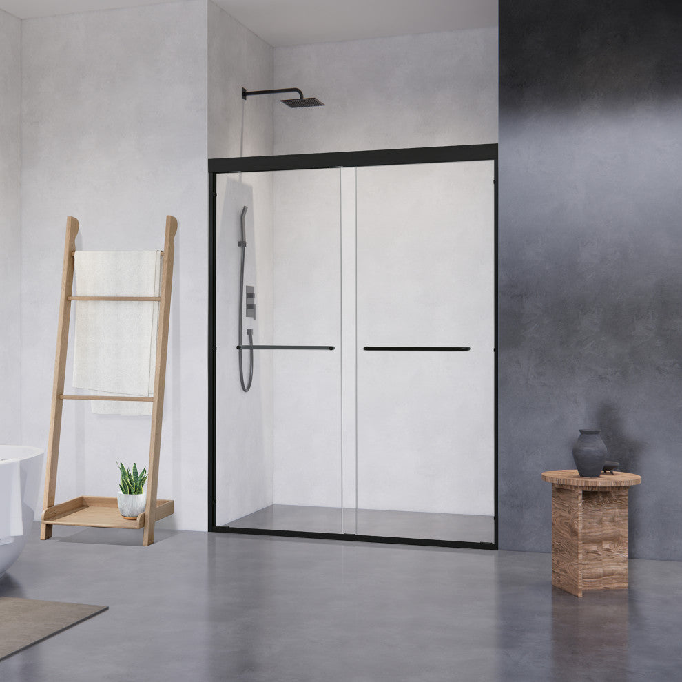 Ennis By Pass Framed Shower Door, Clear Glass, Matte Black, 60" W X 76" H