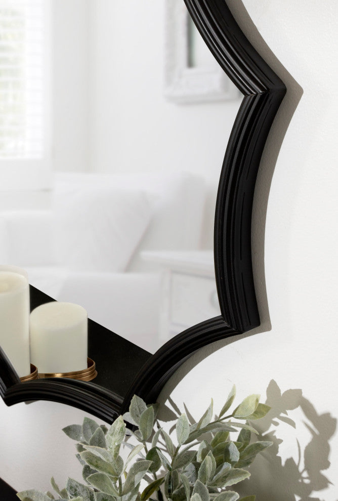 Lalina Scalloped Round Framed Accent Mirror, Black 24 Diameter