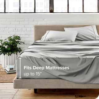 Bare Home Full XL 1800 Microfiber Sheet Set, Light Gray