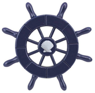 Dark Blue Decorative Ship Wheel With Seashell 6'', Boat Steering Wheel