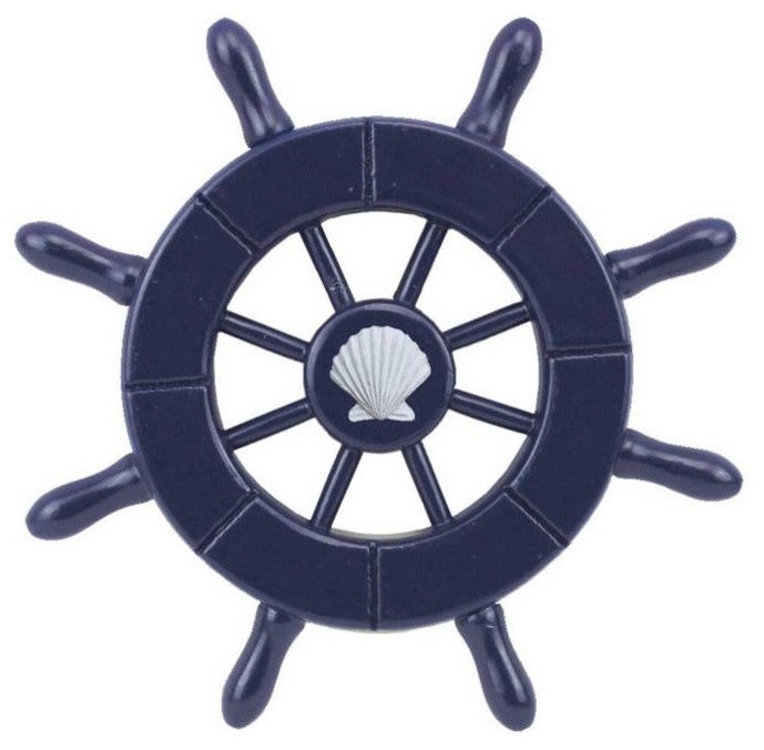 Dark Blue Decorative Ship Wheel With Seashell 6'', Boat Steering Wheel