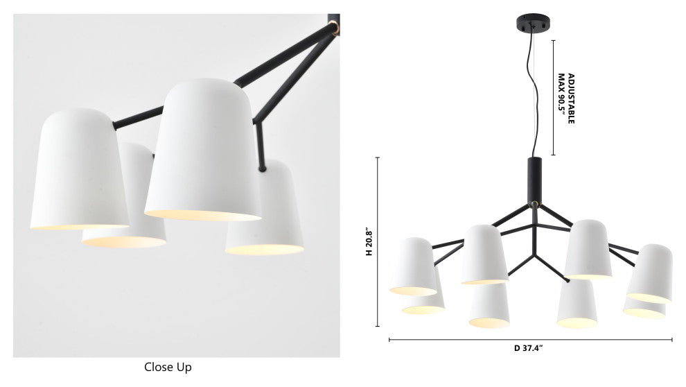 Black Metal Chandelier With White Aluminum Shades