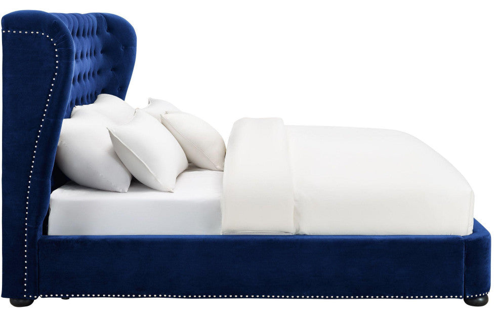 Finley Blue Velvet Bed, King Size