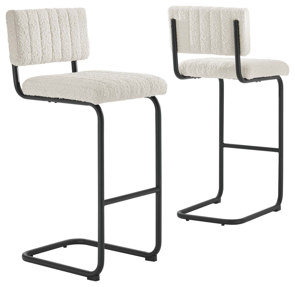 Parity Boucle Bar Stools, Set of 2, Black Ivory