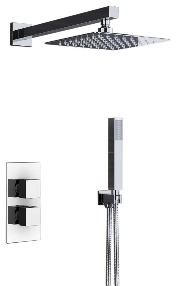 Reno Thermostatic Shower Set Ultra Thin Head, 12", Ceiling Mounted Shower Arm