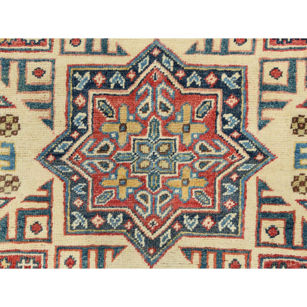 Pale Goldenrod, Special Kazak 100% Wool Hand Knotted Oriental Rug, 8'x7'9"