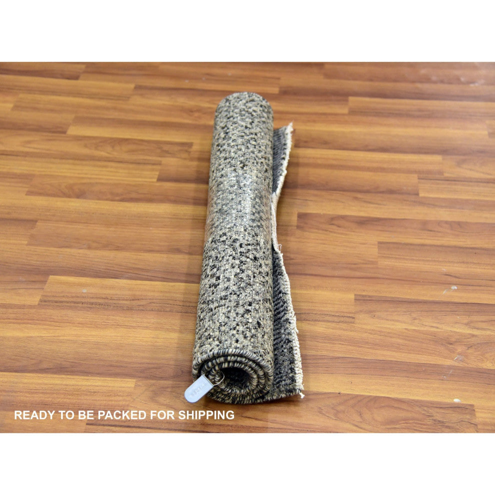 Gray Hand Knotted Modern Grass Design Natural Undyed Wool Mat Rug 2'1"x3'