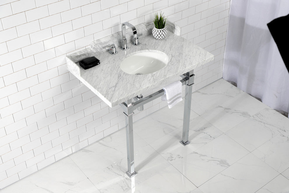 Kingston Brass LMS36MOQ1 36" Carrara Marble Console Sink, Legs