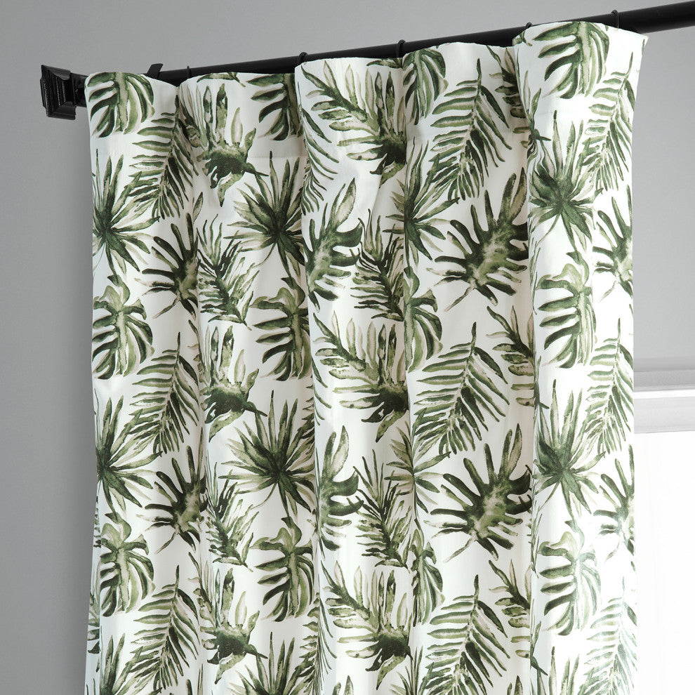 Artemis Printed Cotton Curtain Single Panel, Artemis Olive Green, 50wx108l