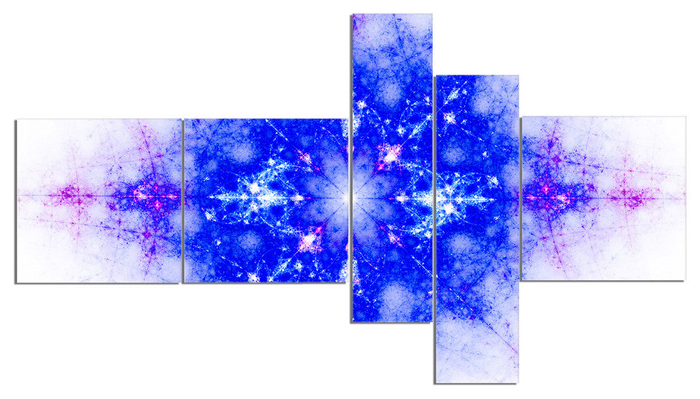 Blue Illustration Pattern, Abstract Canvas art print, 60"x32", 5 panels