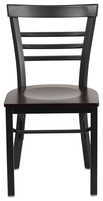 Dyersburg Metal Chair Black Ladder Back, Walnut Wood Seat