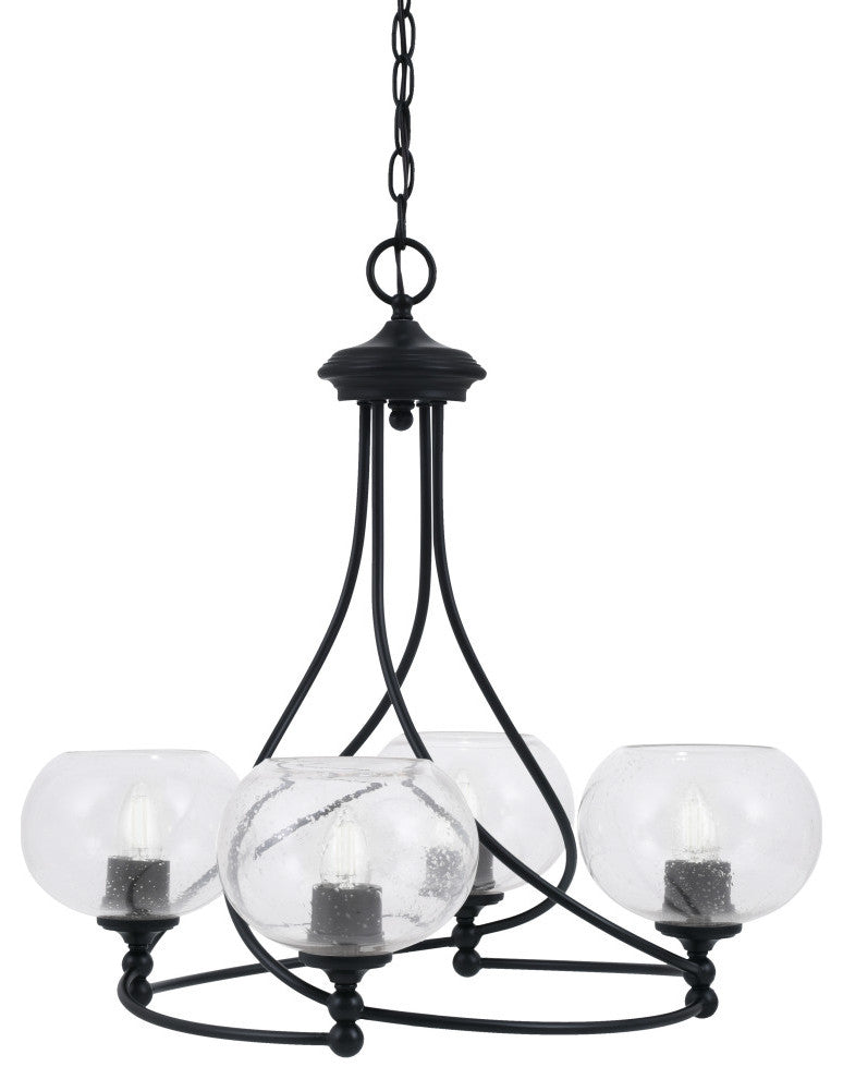 Capri 4-Light Chandelier, Matte Black/Clear Bubble