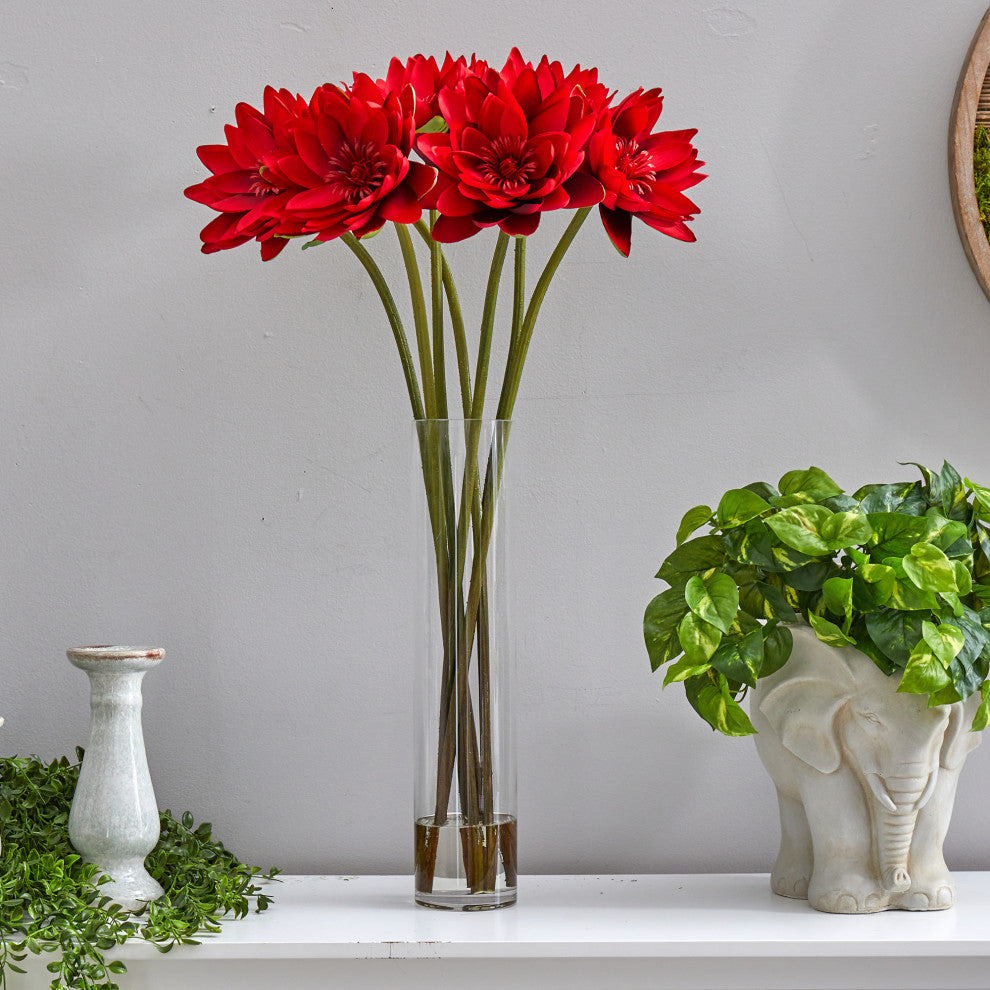 30" Lotus Artificial Arrangement, Cylinder Vase