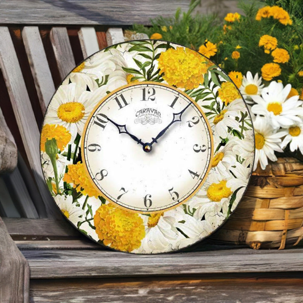 Vintage-Style Daisies and Marigolds Wall Clock