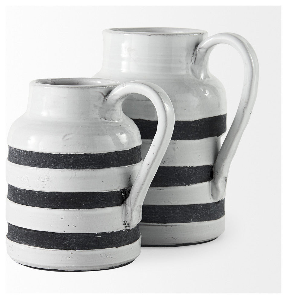 7" Rustic White and Blue Stripe Ceramic Jug