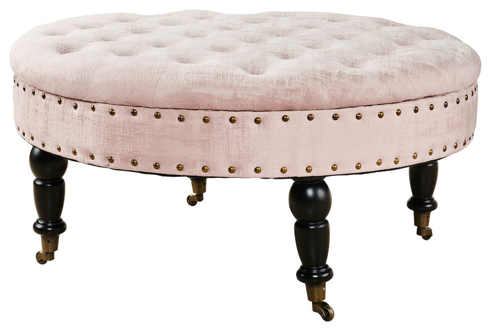 Textured Velvet Round Coffee Table, Softpink, 34''x34''x17''