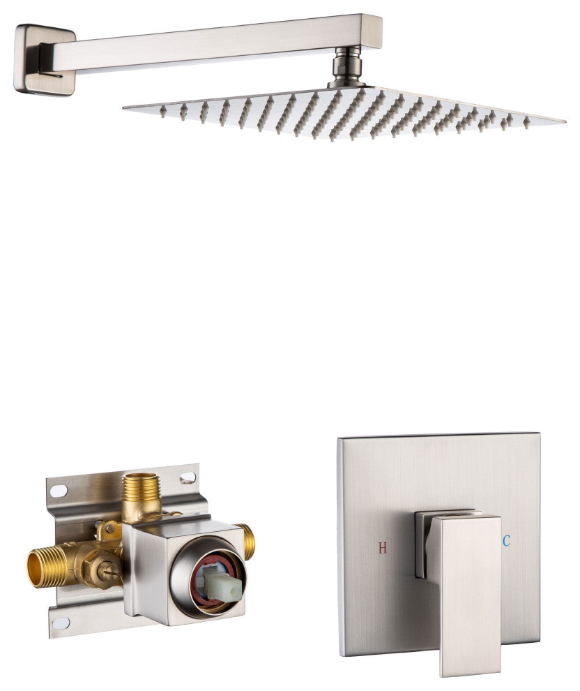 CASAINC 10" Wall Mounted Square Single Shower Head System Set, Brushed Nickel