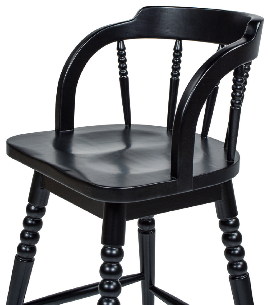 Breda 25.5" Turned Bubble Spindle Low-Back Wood Swivel Counter Stool, Black