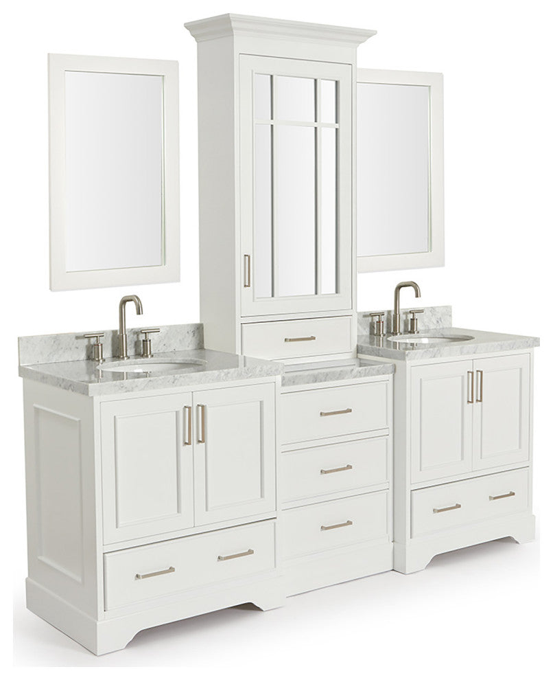 Ariel Stafford 85" Rectangle Sinks Bath Vanity Carrara Marble Espresso