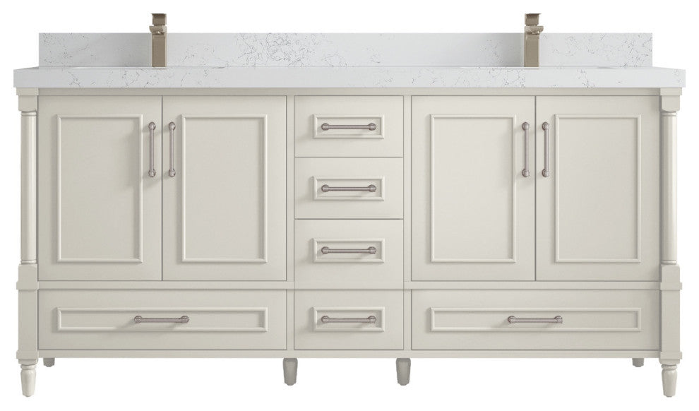 Aberdeen 72" Double Sink Bath Vanity, Alabaster 2" Empira Quartz