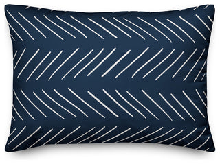White and Navy Modern Chevron 14x20 Lumbar Pillow