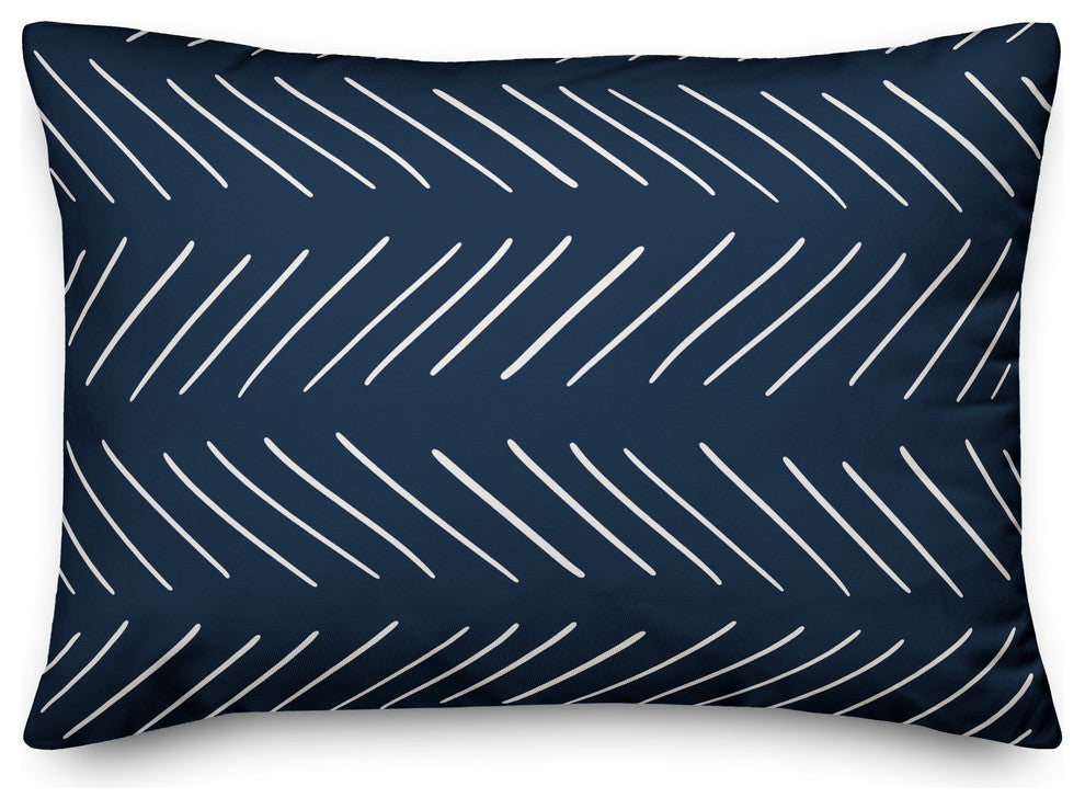 White and Navy Modern Chevron 14x20 Lumbar Pillow